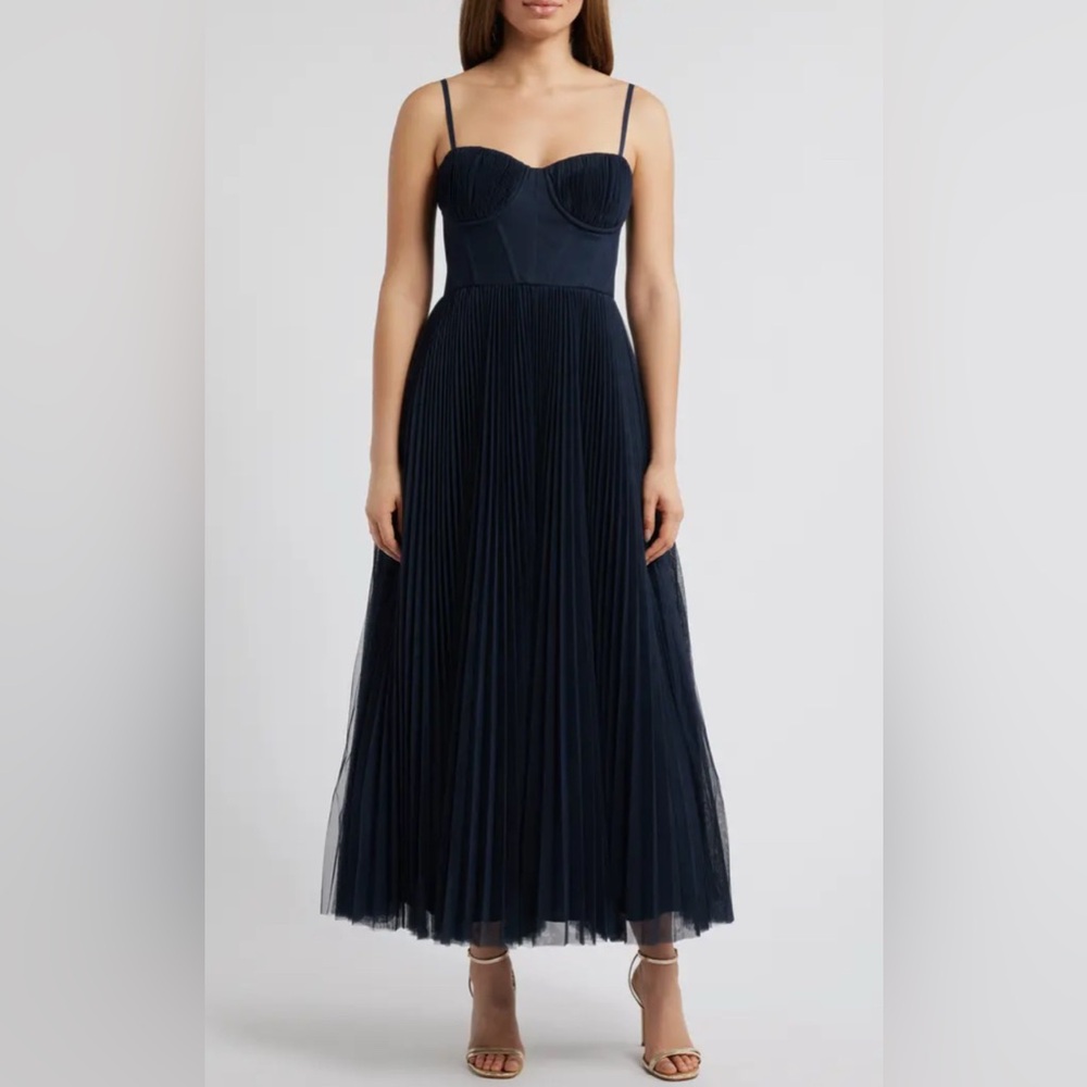 Hutch Pleated Cocktail Dress with Mesh Overlay - Picture 6 of 8